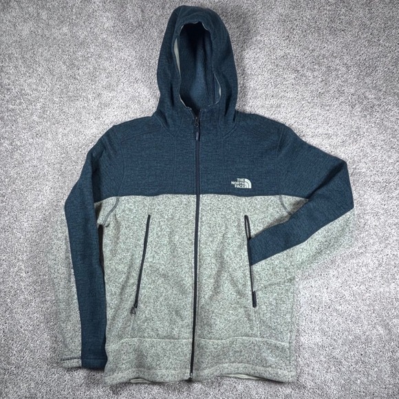 The North Face Mens Full Zip Sweater Hoodie Fleece Jacket Heather Blue Gray L - Picture 1 of 11